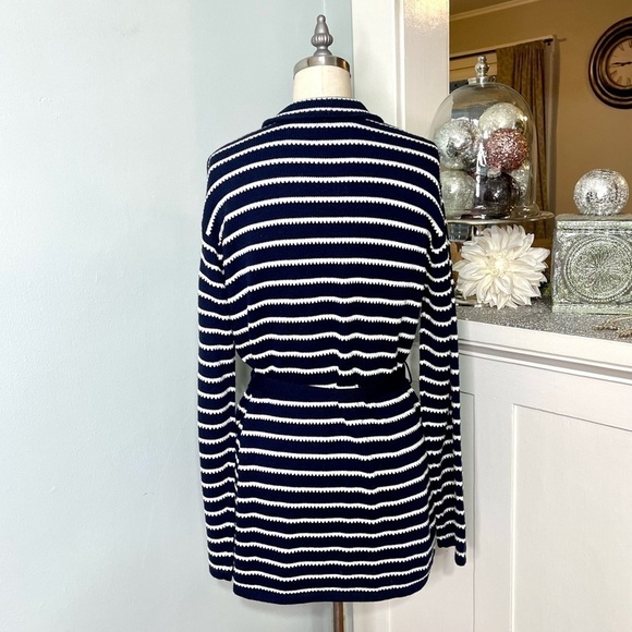 Talbots Supersoft Cashmere Belted Striped Sweater Cardigan Medium Nwt - Picture 5 of 10